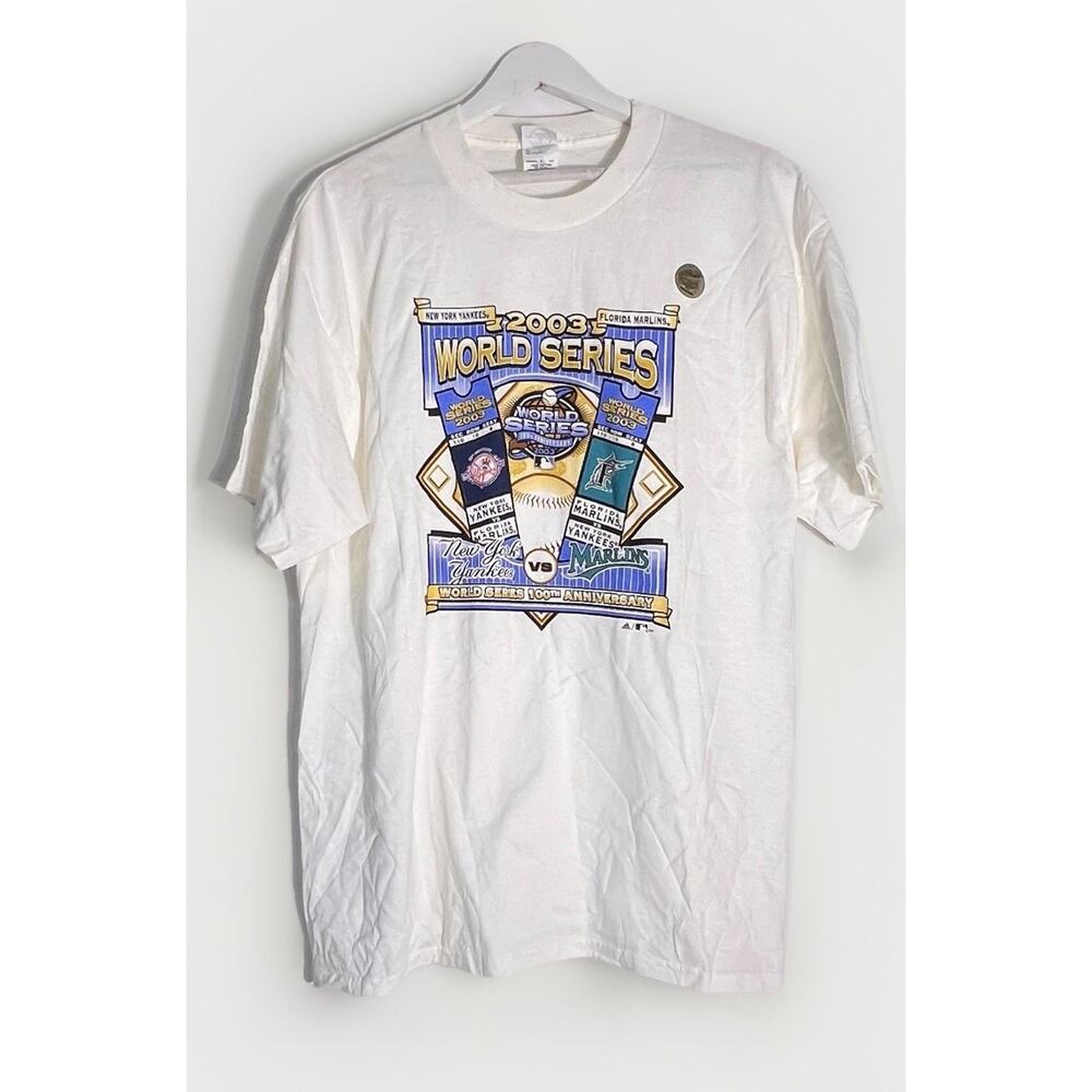 Vintage 2003 World Series Yankees Marlins MLB Size XL White Baseball